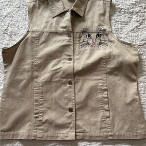 Las O Las vintage new with tags Beige Cat Embroidered Vest xl